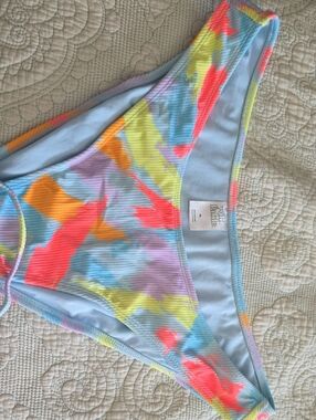 wild fable Light Blue Bikini Bottom with Neon Tie-Dye Splash